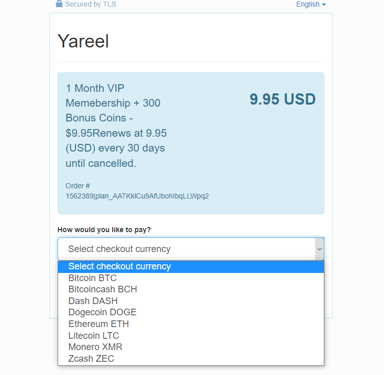 Crypto payment page